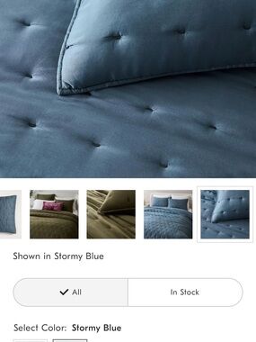 West Elm Silky Tencel Crescent Pick Stitch Pillow Shams King Size Stormy Blue